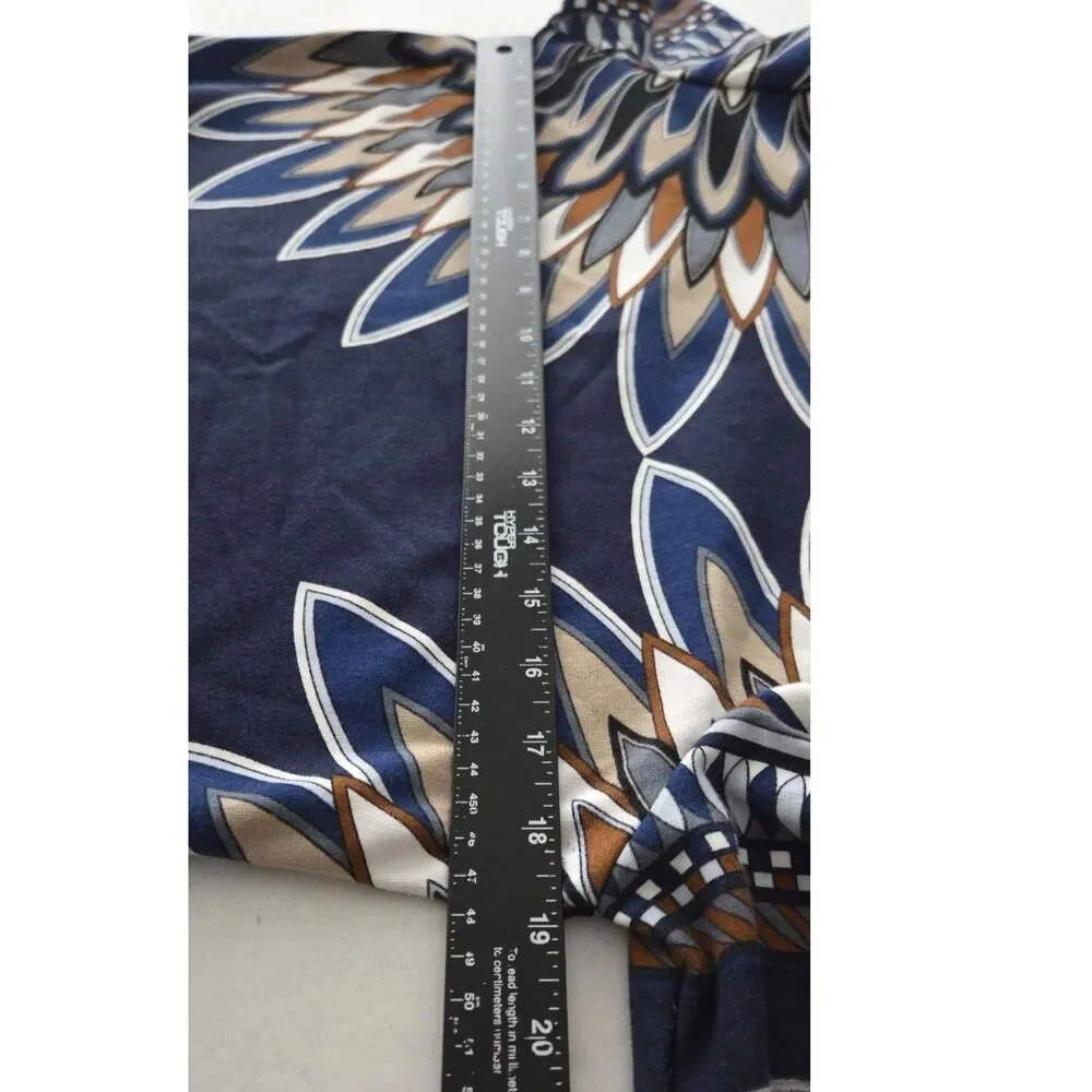 Tory Burch Deco-Fan Print Short-Sleeve Shift Dress Sz L Blue Stretch Comfy